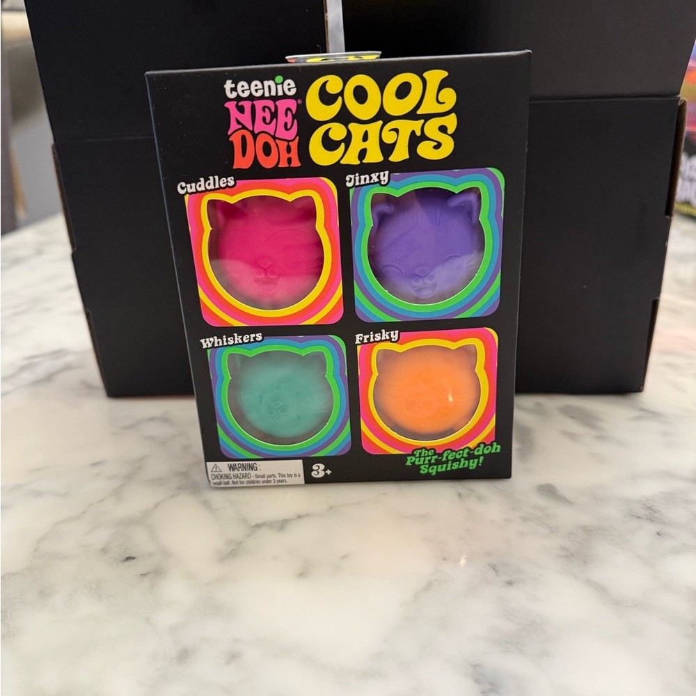 Teenie Nee-Doh Cool Cats 4-Pack Squishies - Pink Purple Teal Orange